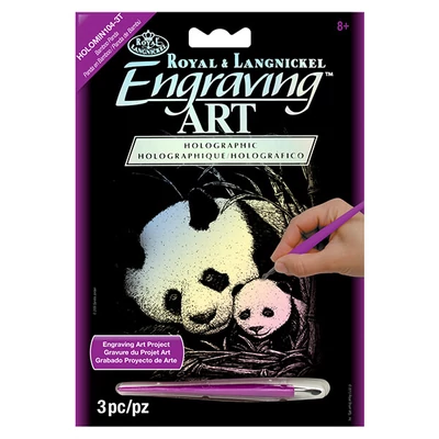 Karckép gravírozó készlet karctűvel, 12x18 cm - Panda, holográf