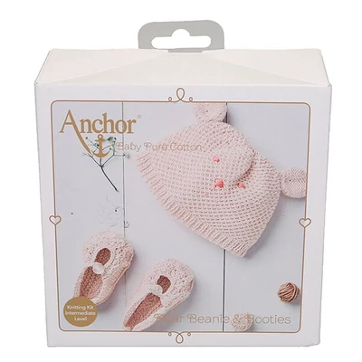 Kötőkészlet, Anchor Baby Pure Cotton - Sapka és cipő, bézs