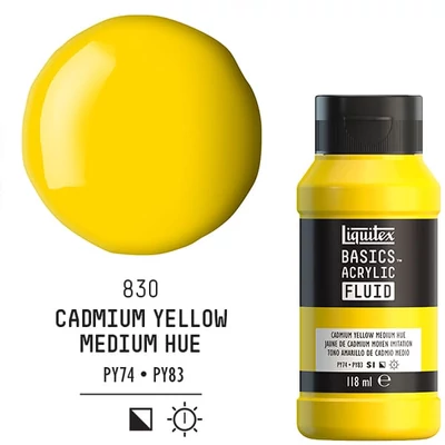 Liquitex Basics Fluid akrilfesték, 118 ml - 830, cadmium yellow medium hue