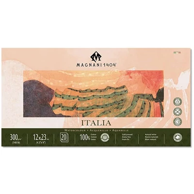 Magnani Italia akvarelltömb, 100% pamut, 300 g, 12x23 cm, 20 lap, félérdes