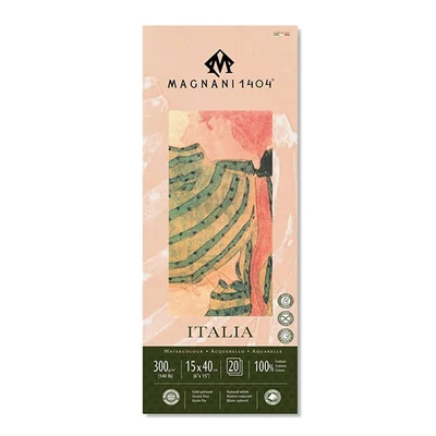 Magnani Italia akvarelltömb, 100% pamut, 300 g, 15x40 cm, 20 lap, félérdes