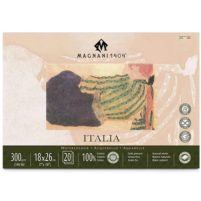 Magnani Italia akvarelltömb, 100% pamut, 300 g, 18x26 cm, 20 lap, félérdes