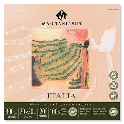 Magnani Italia akvarelltömb, 100% pamut, 300 g, 20x20 cm, 20 lap, félérdes