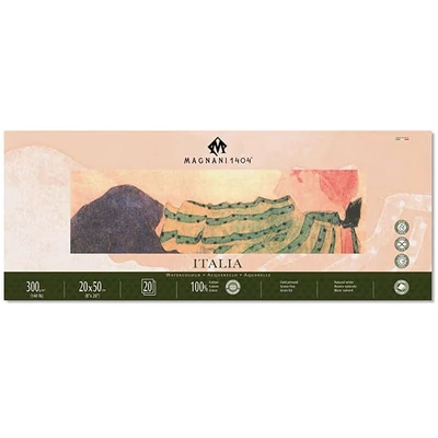 Magnani Italia akvarelltömb, 100% pamut, 300 g, 20x50 cm, 20 lap, félérdes