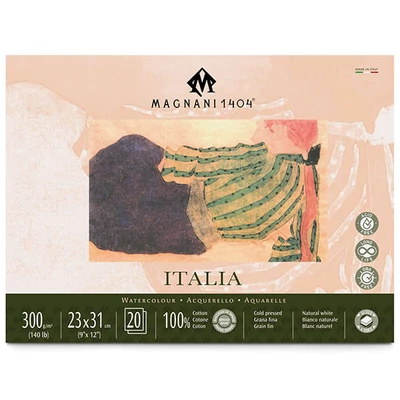 Magnani Italia akvarelltömb, 100% pamut, 300 g, 23x31 cm, 20 lap, félérdes