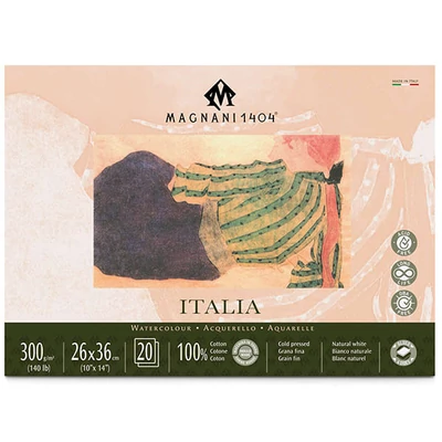 Magnani Italia akvarelltömb, 100% pamut, 300 g, 26x36 cm, 20 lap, félérdes