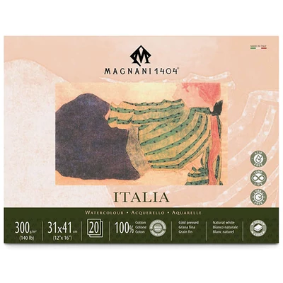 Magnani Italia akvarelltömb, 100% pamut, 300 g, 31x41 cm, 20 lap, félérdes