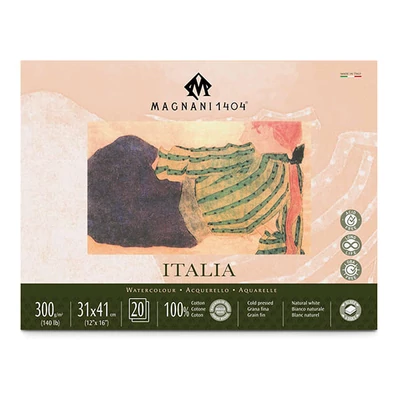 Magnani Italia akvarelltömb, 100% pamut, 300 g, 31x41 cm, 20 lap, félérdes