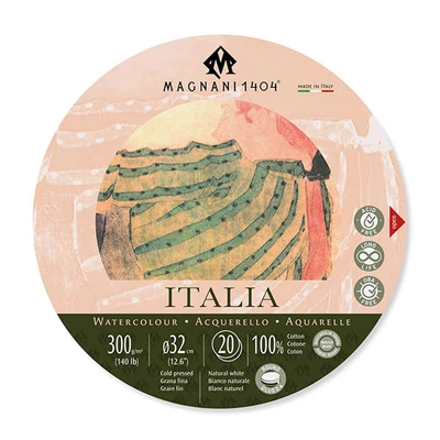 Magnani Italia akvarelltömb, 100% pamut, 300 g, 32 cm kerek, 20 lap, félérdes
