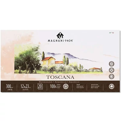 Magnani Toscana akvarelltömb, 100% pamut, 300 g, 12x23 cm, 20 lap, érdes