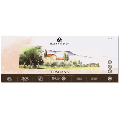 Magnani Toscana akvarelltömb, 100% pamut, 300 g, 20x50 cm, 20 lap, érdes