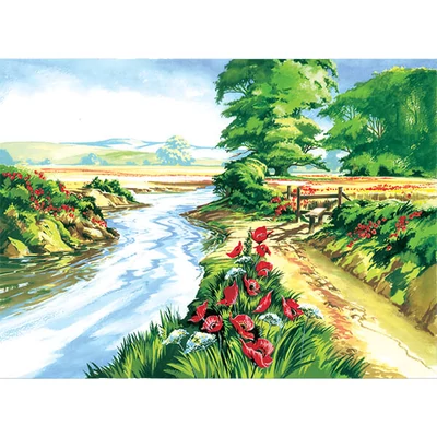 Számozott kifestő készlet, akrilfesték+ecset, 29x39 cm - Pipacsmező
