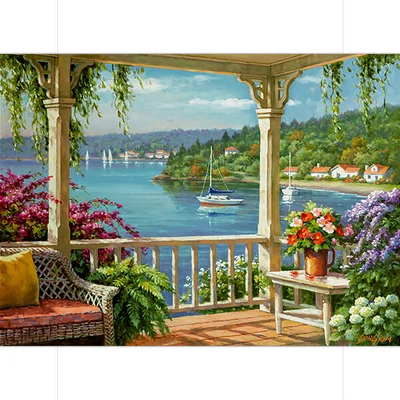 Számozott kifestő készlet, akrilfesték+ecset, 29x39 cm - Silver lake veranda