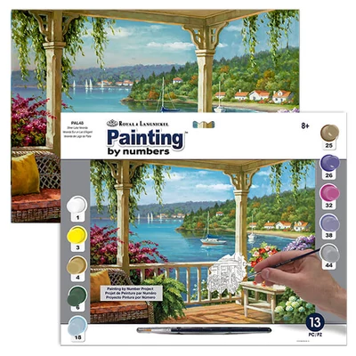 Számozott kifestő készlet, akrilfesték+ecset, 29x39 cm - Silver lake veranda