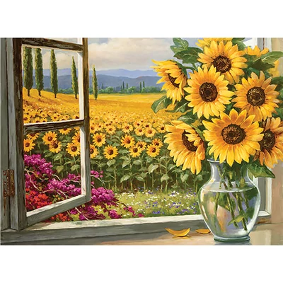 Számozott kifestő készlet, akrilfesték+ecset, 29x39 cm - Napraforgók