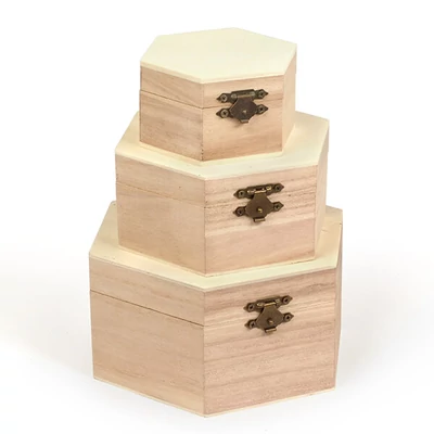 Fa dobozkészlet - 3 db-os, hatszög, 16x16x8/13x13x6/9x9x5 cm