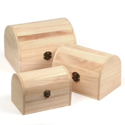 Fa dobozkészlet - 3 db-os, kincsesláda domború tetővel, 20x16x14/17,5x12,5x12/14,5x9x10 cm