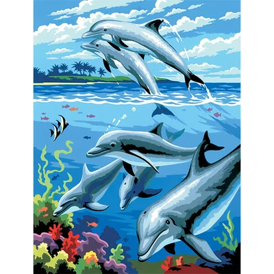 Számozott kifestő készlet, akrilfesték+ecset, 22x30 cm - Delfinek