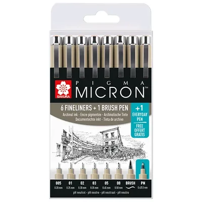 Sakura Pigma Micron műszaki rajztoll, ecsetfilc és tűfilc készlet - 6+1+1 db