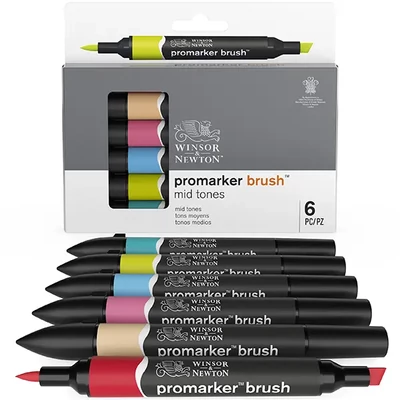 Promarker Brush kétvégű alkoholos ecsetfilc készlet - 6 db, mid tones