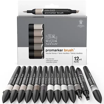 Promarker Brush kétvégű alkoholos ecsetfilc készlet - 12+1 db, neutral tones