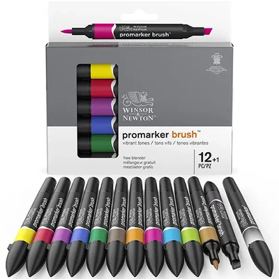 Promarker Brush kétvégű alkoholos ecsetfilc készlet - 12+1 db, vibrant tones