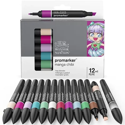 ProMarker kétvégű alkoholos filctoll készlet - 12+1 db, manga chibi