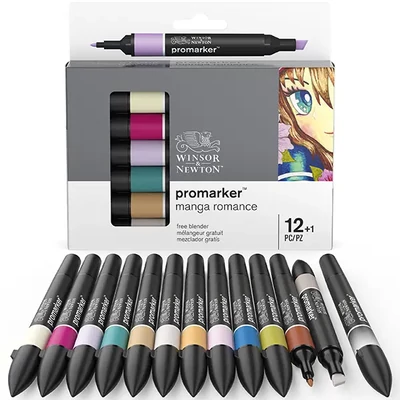 ProMarker kétvégű alkoholos filctoll készlet - 12+1 db, manga romance