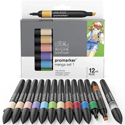 ProMarker kétvégű alkoholos filctoll készlet - 12+1 db, manga set 1