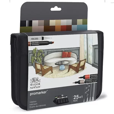 ProMarker kétvégű alkoholos filctoll készlet - 25+1 db, interiors, cipzáras tartóban