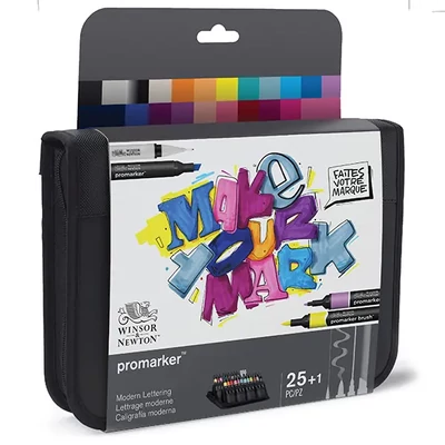 ProMarker kétvégű alkoholos filctoll készlet - 25+1 db, modern lettering, cipzáras tartóban