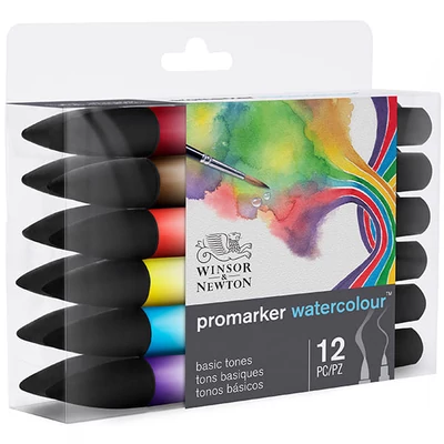 Promarker Watercolour kétvégű akvarell ecsetfilc készlet - 12 db, basic tones