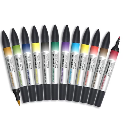 Promarker Watercolour kétvégű akvarell ecsetfilc készlet - 12 db, basic tones