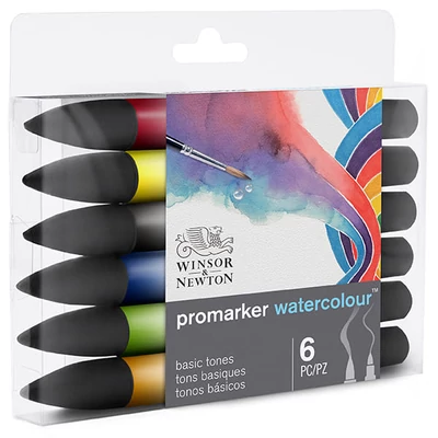 Promarker Watercolour kétvégű akvarell ecsetfilc készlet - 6 db, basic tones