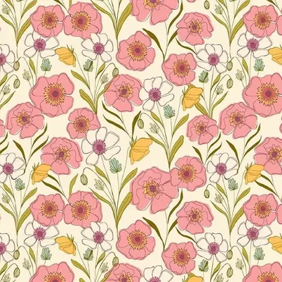 Patchwork anyag - Makower - Meadow Walk Poppies Cream 2/1337L