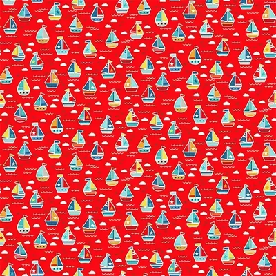 Patchwork anyag - Makower - Pool Party Boats Red 2439/R