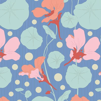 Patchwork anyag - Tilda Gardenlife - Nasturtium Blue 100317