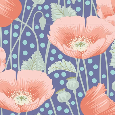 Patchwork anyag - Tilda Gardenlife - Poppies Blue 100319