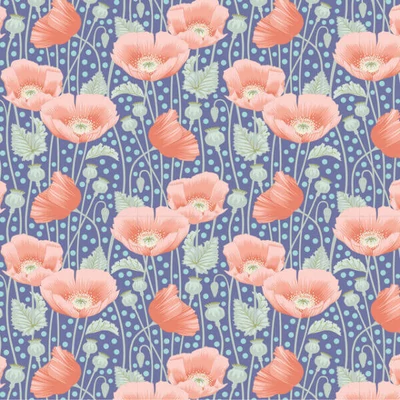 Patchwork anyag - Tilda Gardenlife - Poppies Blue 100319