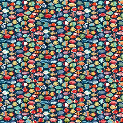 Patchwork anyag - Makower - Deep Blue Sea 139/B8 Fish Shoal dark blue