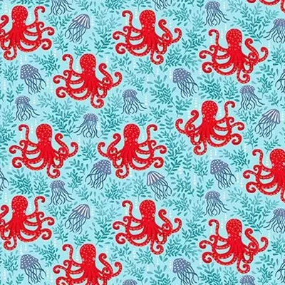 Patchwork anyag - Makower - Deep Blue Sea 140/B2 Octopus light blue