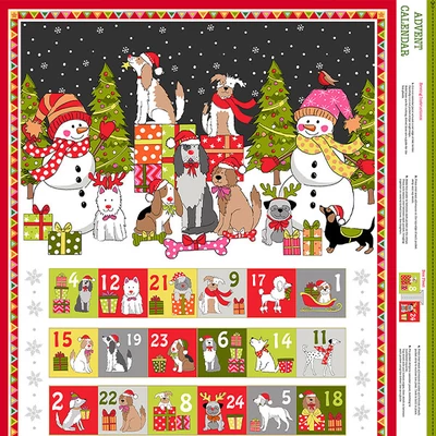 Patchwork anyag - Makower - Christmas 22 Reprint Yappy Dogs 2368-1 Advent, Panel, 60cm