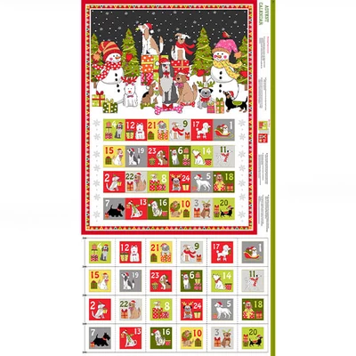 Patchwork anyag - Makower - Christmas 22 Reprint Yappy Dogs 2368-1 Advent, Panel, 60cm