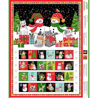 Patchwork anyag - Makower - Christmas Santa Paws Cats advent 2477-1 Panel, 60cm