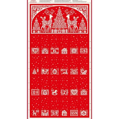 Patchwork anyag - Makower - Christmas 25 Scandi Advent Red 117/R, Panel, 60cm