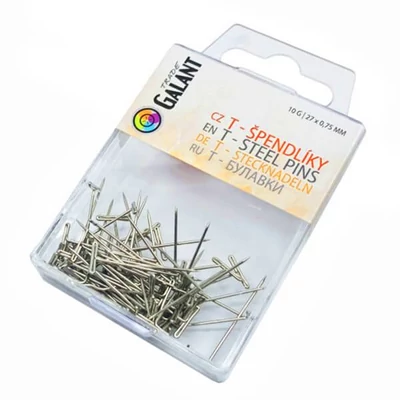 T gombostű készlet, 0,75x27 mm, 10 g, műanyag dobozban