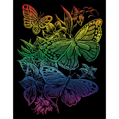 Karckép gravírozó készlet karctűvel, 20x25 cm - Pillangók, szivárvány
