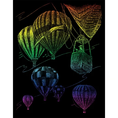 Karckép gravírozó készlet karctűvel, 20x25 cm - Hőlégballonok, szivárvány