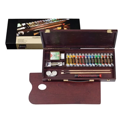 Talens Rembrandt olaj festőkészlet - 15x15 ml + 1x40 ml + kiegészítők, fadobozos