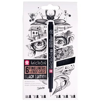 Sakura Pigma Micron műszaki rajztoll készlet - 6 db + tolltartó, Black Edition	